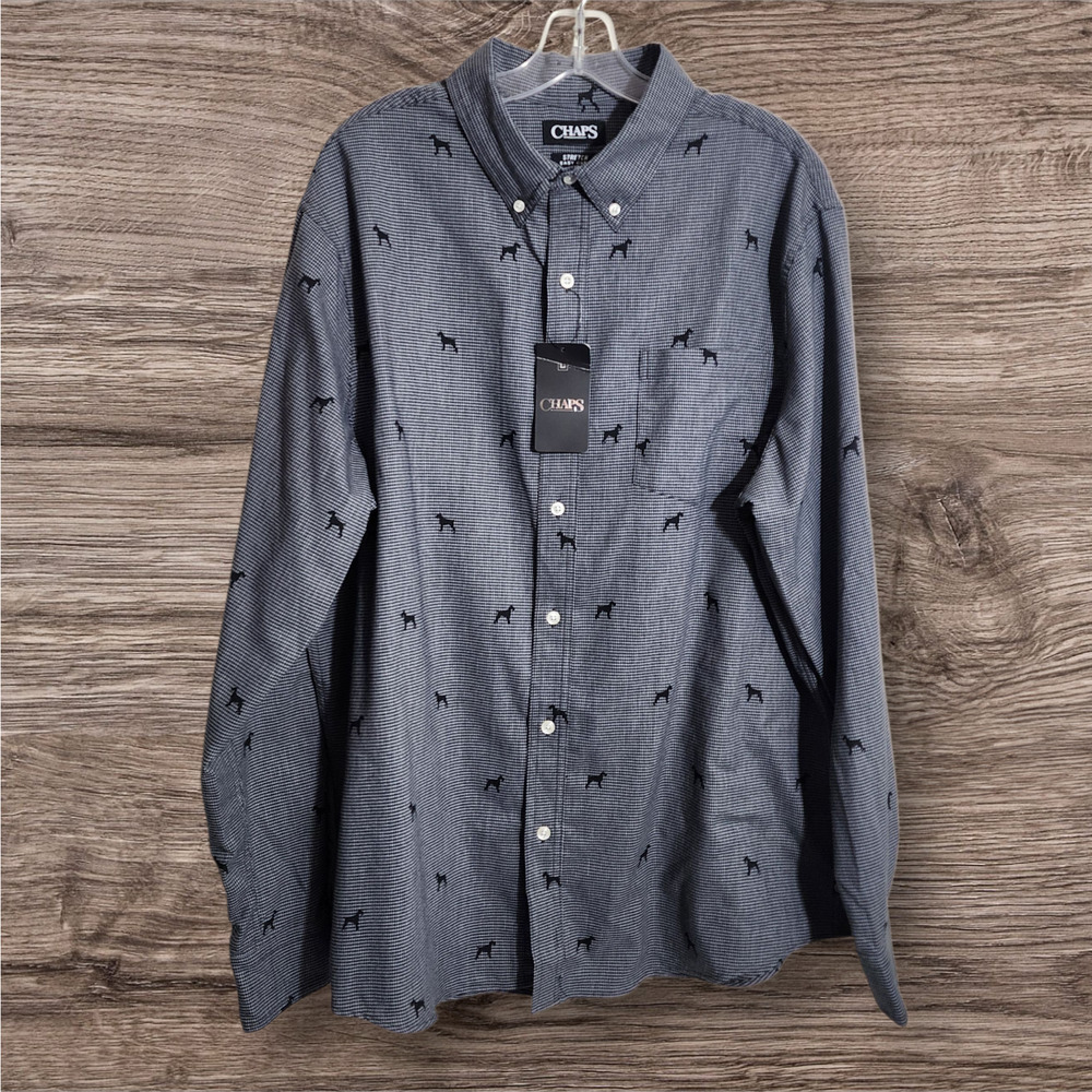 Chaps NWT easy care stretch scottie dog houndstooth all over print shirt men XL
